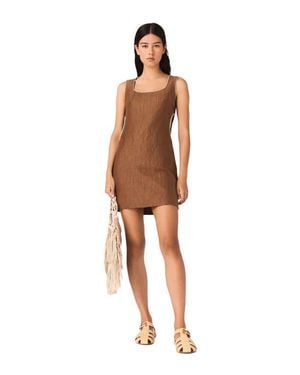 Maje Short Linen-Blend Dress - Brown