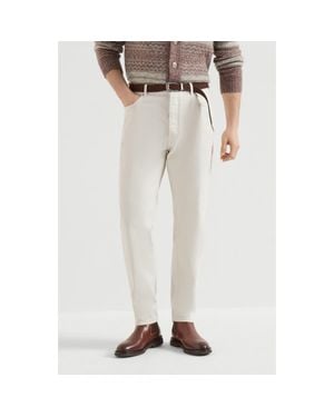 Brunello Cucinelli Garment-Dyed Denim Iconic Fit Five-Pocket Pants With Rips - White