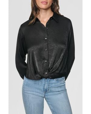 DKNY Twist Front Crinkle Satin Shirt - Black