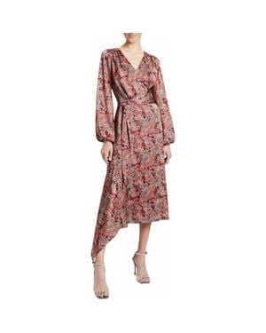 Santorelli Vanna Faux Wrap Midi Print Dress - Red