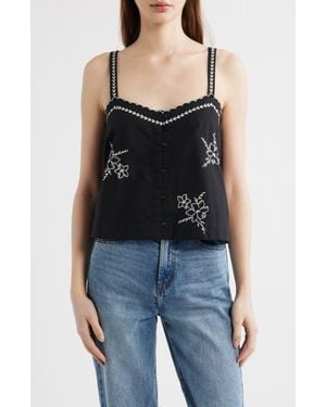The Great The Weekend Floral Embroidered Button-Up Top - Black