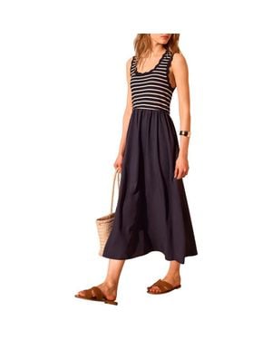 Mint Velvet Striped Scallop Trim Midi Dress - Black