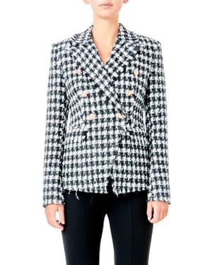 Endless Rose Check Tweed Double Breasted Blazer - Blue