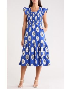 Sugarlips Sardine Sea Glare Smocked Midi Dress - Blue