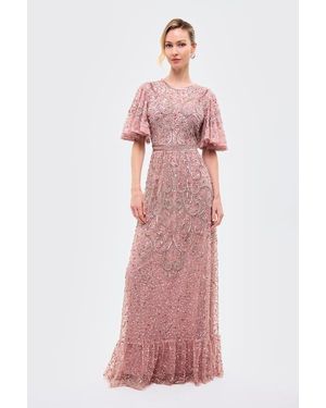 Beauut Embellished Sequins Flutter Dress - Pink