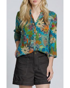 Apny Mixed Stripe Mandarin Collar Button-Up Shirt - Green