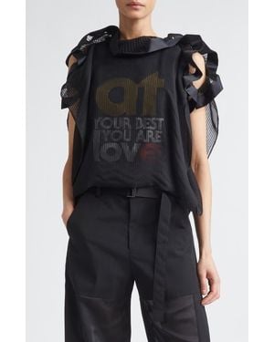 Sacai Your Best, You Are Love Mixed Media Top - Black