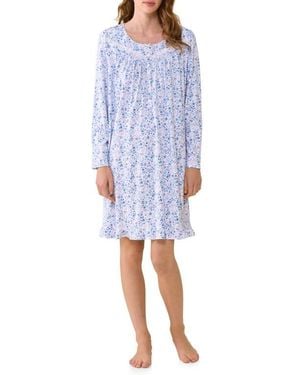 Eileen West Print Long Sleeve Cotton Nightgown - Blue