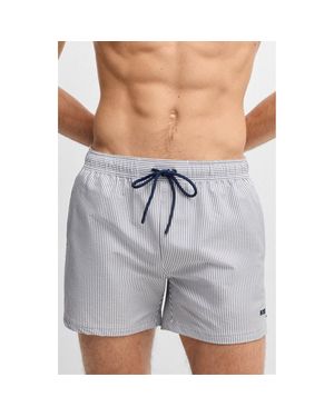 BOSS Velvetfish Stripe Seersucker Swim Trunks - Gray