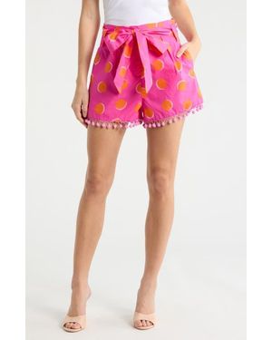 Sugarlips Rosy Polka Dot Pompom Cotton Shorts - Pink