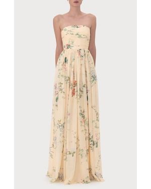SAU LEE Camille Floral Strapless Gown - Natural