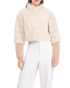 Gorski Genuine Shearling Cropped Bolero With Cropped Sleeves - White