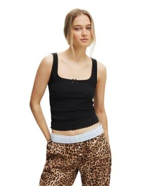 Cotton On Rib Lace Ruched Tank - Black