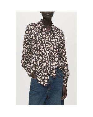 Mango Dot Print Button-Up Shirt - Brown