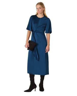 Whistles Satin Twist Waist Midi Dress - Blue