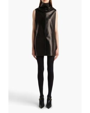 KHAITE Daria Funnel Neck Leather Minidress - Black