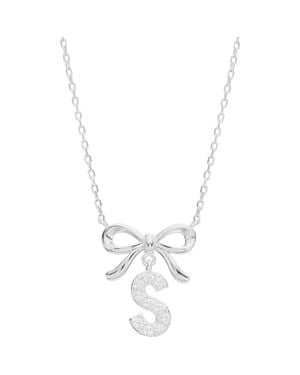 ATHRA LUXE Cubic Zirconia Bow Initial Pendant Necklace - Metallic