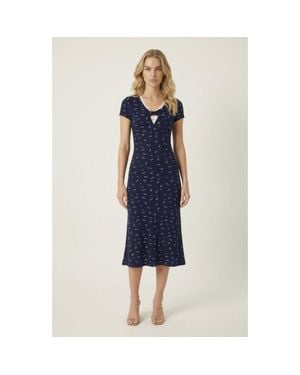 Modenaire Floral Twist Front Midi Dress - Blue