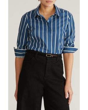 UNIVERSAL STANDARD Elbe Stretch Poplin Button-Up Shirt - Blue