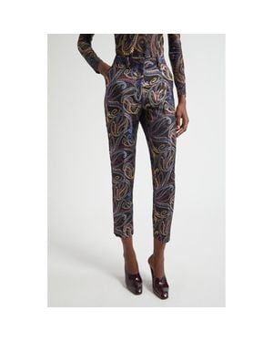 Etro Bristol Paisley Jacquard Crop Duchesse Satin Pants - Gray