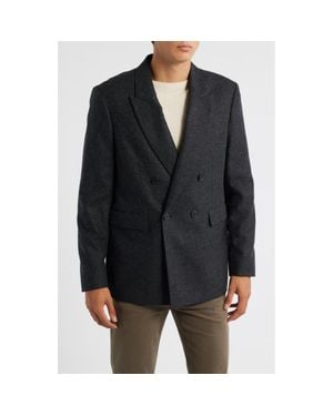 FRAME Pinstripe Double Breasted Wool Blend Blazer - Black