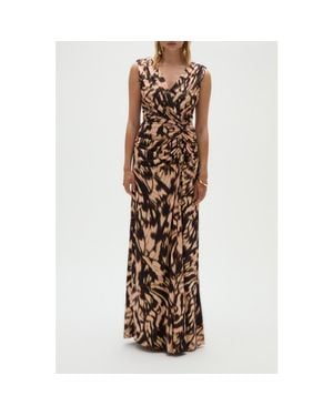 Amsale Printed Satin Jersey Dress - Brown
