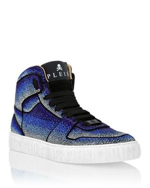 Philipp Plein Suede Hi-Top Sneakers Strass Studs - Blue