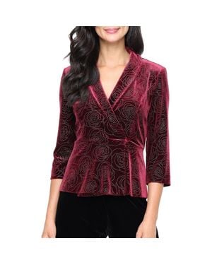 Alex Evenings Beaded Velvet Wrap Front Top - Red