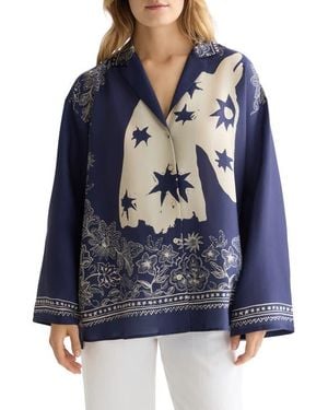 Scotch & Soda Relaxed Fit Mixed Print Button-Up Shirt - Blue