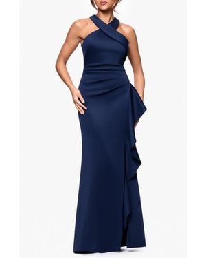 Xscape Evenings Ruffle Scuba Knit Gown - Blue