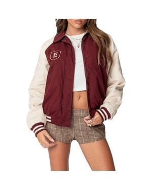 Edikted Oversize Varsity Bomber Jacket - Red