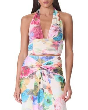 AFRM Gabriella Floral Plunge Halter Top - White