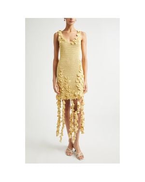 Oscar de la Renta 3D Floral Kint Dress - Metallic