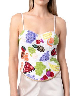 Self-Adore Fruit Hand Beaded Embellished Corset Top - White