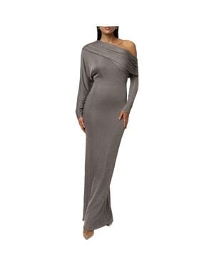 JLUXLABEL Drape & Shine Metallic One-Shoulder Long Sleeve Knit Dress - Gray