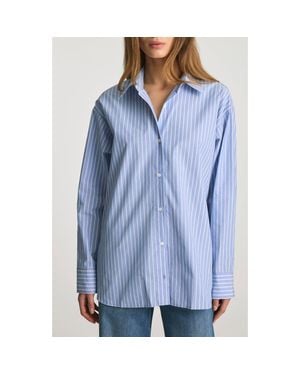Mavi Stripe Relaxed Fit Cotton Button-Up Shirt - Blue