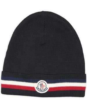 Moncler Tricolor Stripe Virgin Wool Beanie - Black
