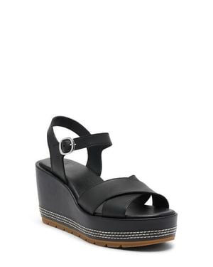 Sorel Sunpeak Ankle Strap Platform Wedge Sandal - Black