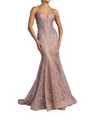 Mac Duggal Embroidered Lace Sleeveless Mermaid Gown - Brown