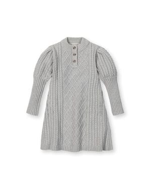Hope & Henry Kids' Organic Long Sleeve Mock Neck Button Placket Sweater Dress - Gray