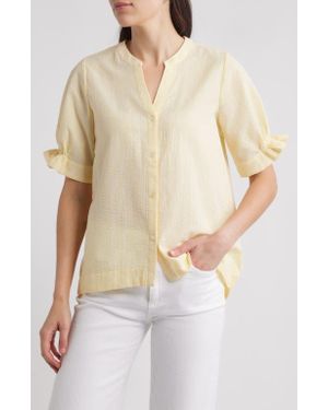 Bobeau Seersucker Gathered Short Sleeve Button-Up Shirt - Natural