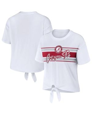 WEAR by Erin Andrews Alabama Crimson Tide Striped Front Knot Cropped T-Shirt - White