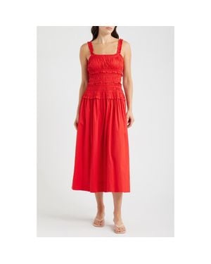 Cece Ruffled Smocked Stretch Cotton Sundress - Red