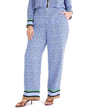NIC+ZOE Lenox Mosaic Print Wide Leg Pants - Blue