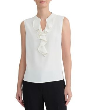 Kasper Ruffled Front Sleeveless Top - White