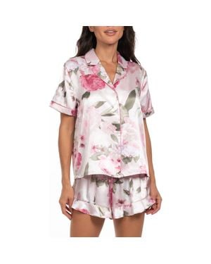 In Bloom Jovie Floral Satin Short Pajamas - Red