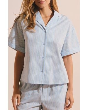 Etam Benicio Striped Cotton Chemise - Gray