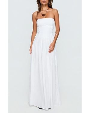 Princess Polly So Far So Good Strapless Linen & Cotton Maxi Dress - White