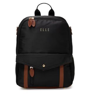 Elle Luxe Journey 18L Twill And Vegan Leather Backpack - Black