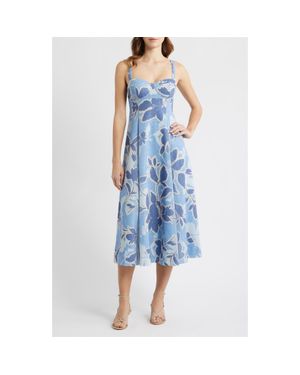 Moon River Floral Denim Midi Dress in Blue | Lyst